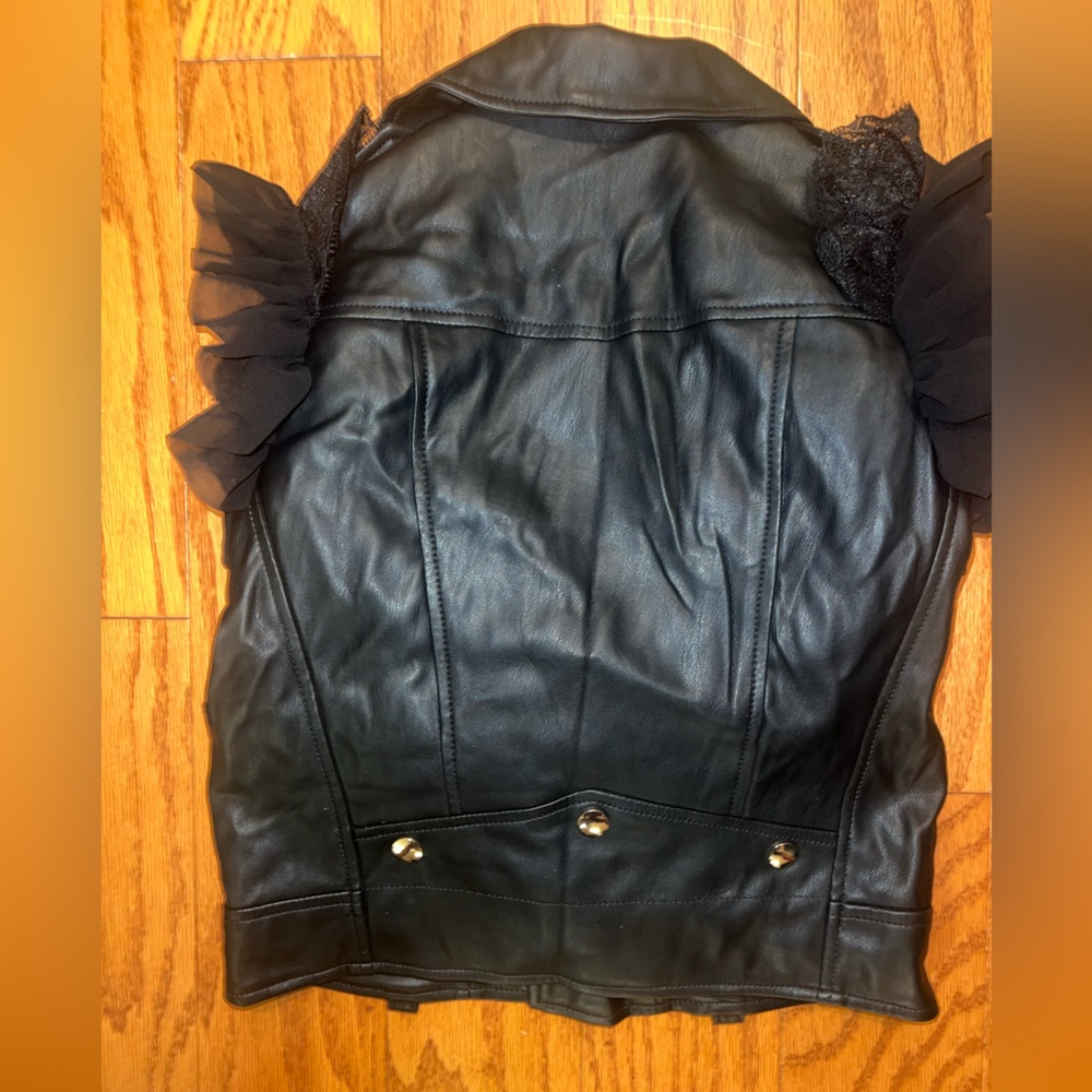 Girls Ruffle Sleeve Faux Leather Moto Jacket size 4T - Picture 7 of 10